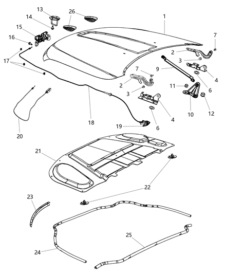 2012 Jeep Grand Cherokee Hood Half Hinge Diagram for 55369563AD