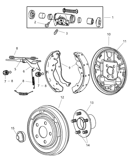2005 Chrysler Sebring Sedan & Convertible Brakes, Rear Drum Diagram