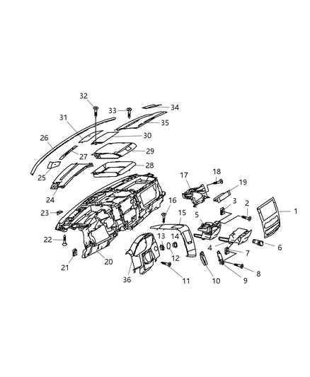 2007 Dodge Sprinter 2500 Instrument Panel Bezel & Related Parts Diagram