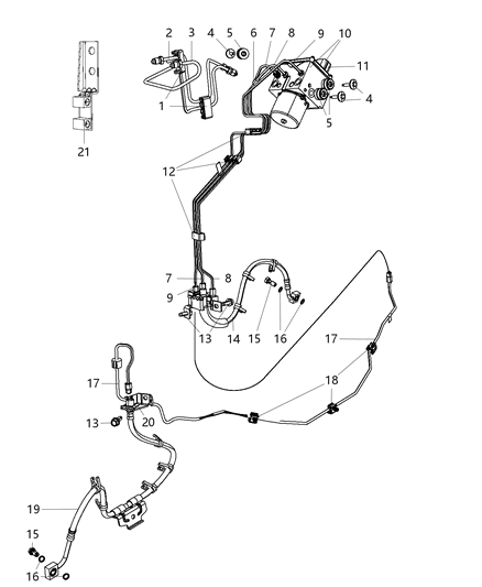 2014 Ram 5500 Hydraulic Control Unit, Brake Tubes And Hoses, Front Diagram