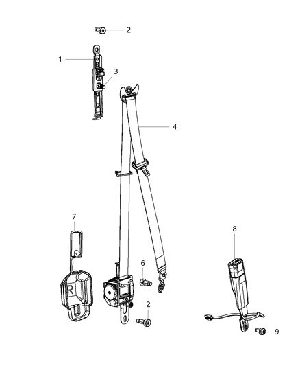 2021 Dodge Durango Seat Belts, First Row Diagram