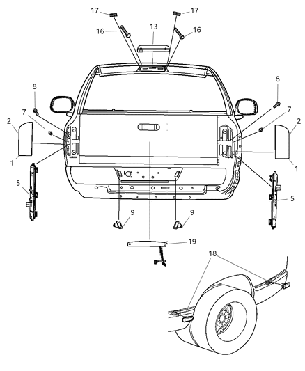 2004 Dodge Ram 3500 Lamp-Tail Stop Backup Diagram for 55077347AE