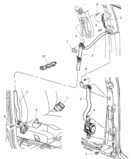 2004 Dodge Durango Front Inner Seat Belt Diagram for XG971J3AB