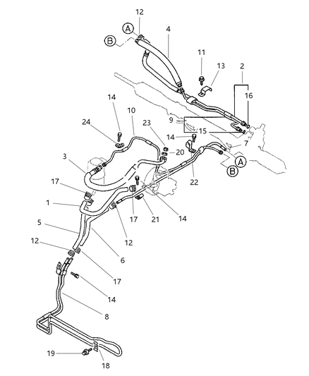 2000 Chrysler Sebring Coupe Power Steering Hoses & Attaching Parts Diagram