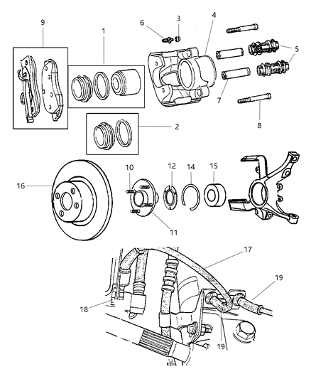 1997 Dodge Neon Abs Front Wheel Disc Brake Right Diagram for 4509384