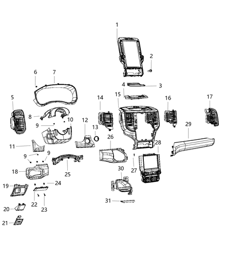 2020 Ram 3500 Outlet-Air Conditioning & Heater Diagram for 5YK742N6AC