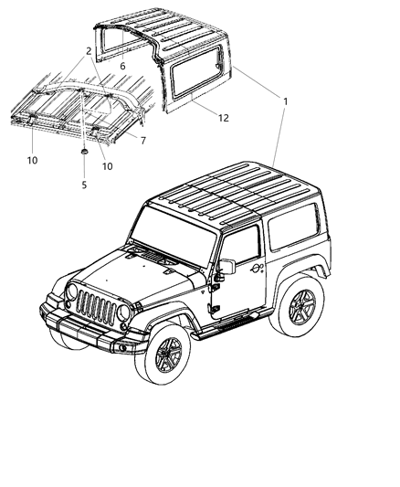 2008 Jeep Wrangler Seal-Hard Top Front Diagram for 55397058AD