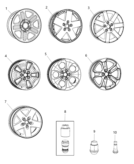 2016 Jeep Wrangler Aluminum Wheel Diagram for 5YW74NTZAA