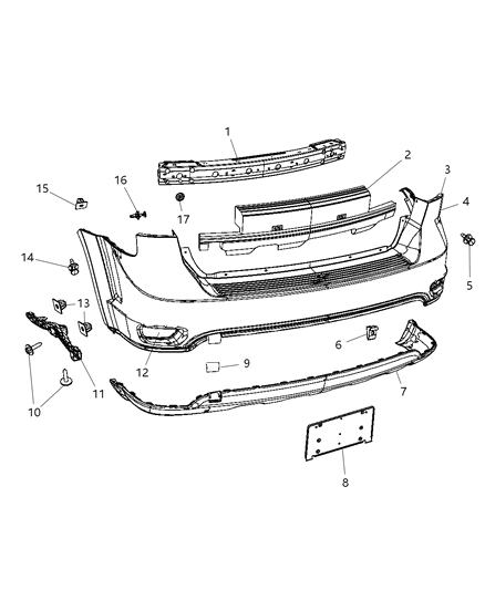 2011 Dodge Journey Rear Primed Bumper Cover Diagram for 1SU15TZZAA