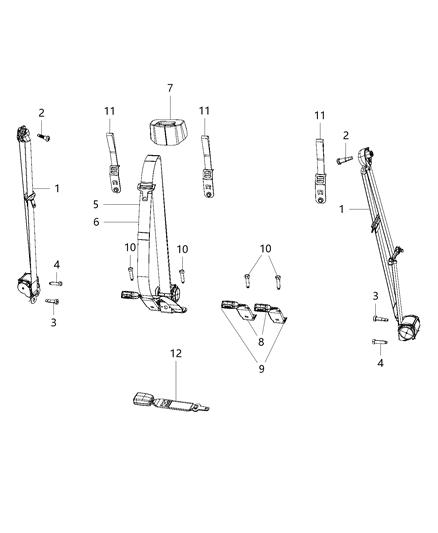 2018 Ram 2500 Seat Belts - Rear, Crew Cab And Mega Cab Diagram