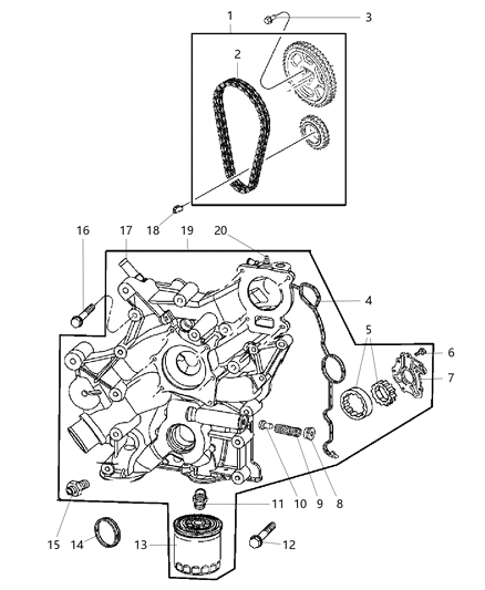 2005 Dodge Ram 1500 Timing Chain & Cover & Guides Diagram 3