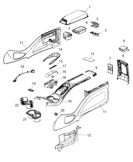 2020 Dodge Journey Floor Console, Front Diagram