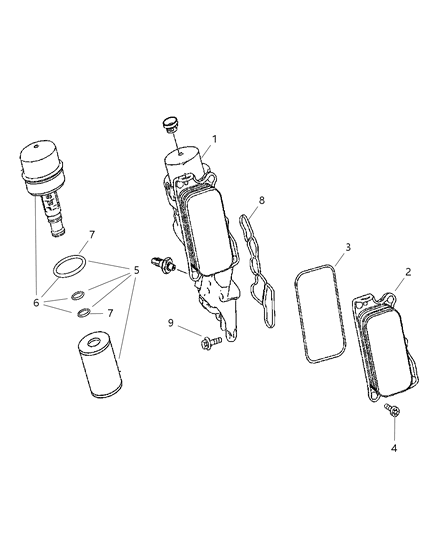 2008 Dodge Sprinter 3500 Engine Oil Filter , Adapter & Splash Guard Diagram 2