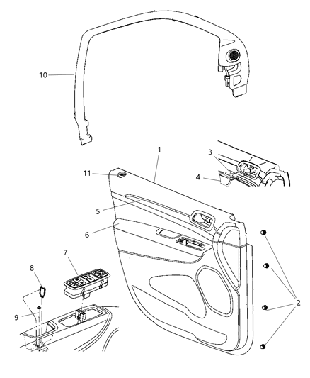 2011 Jeep Grand Cherokee Front Door Trim Armrest With Pull Cup Diagram for 1VU651X9AA