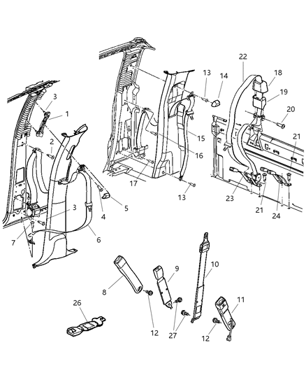 2002 Dodge Ram 1500 Rear Inner Seat Belt Diagram for 5GV891L8AB