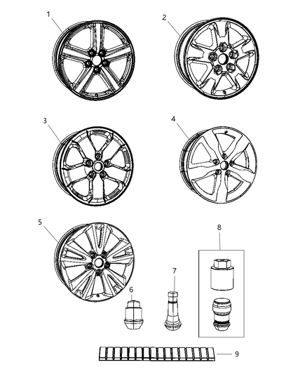 2011 Jeep Grand Cherokee Wheel Hypersilver Rim Diagram for 1JD14DD5AB