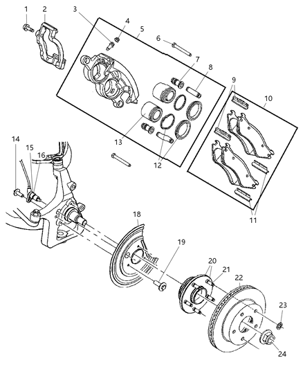 2000 Dodge Ram 2500 Quad & Club Cab Front Brakes Diagram 1