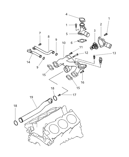 2000 Chrysler Sebring Coupe Thermostat & Related Parts Diagram