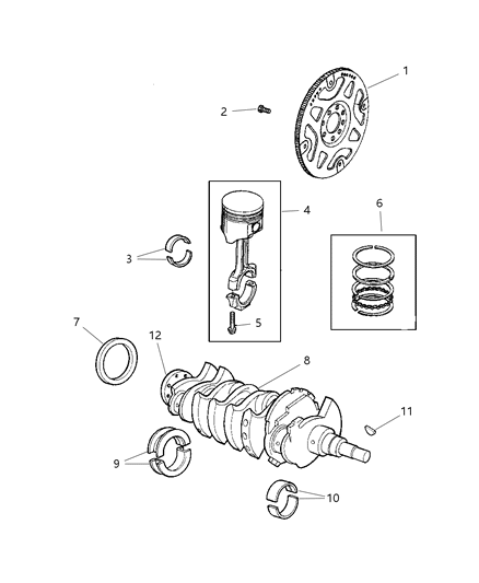 2006 Jeep Wrangler Crankshaft , Pistons , Flywheel & Torque Converter Diagram 1