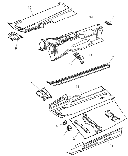 2007 Chrysler Crossfire Floor Pan, Front Diagram