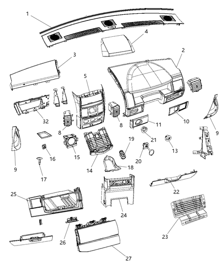 2014 Dodge Grand Caravan Instrument Panel Trim Diagram 2