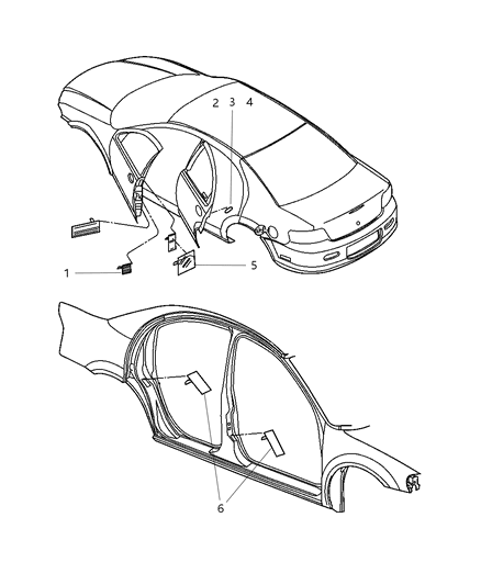 2003 Chrysler Sebring Sedan & Convertible Doors & Pillars Diagram