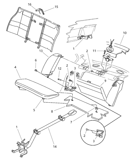 1998 Dodge Stratus Rear Seat Attaching Parts Diagram