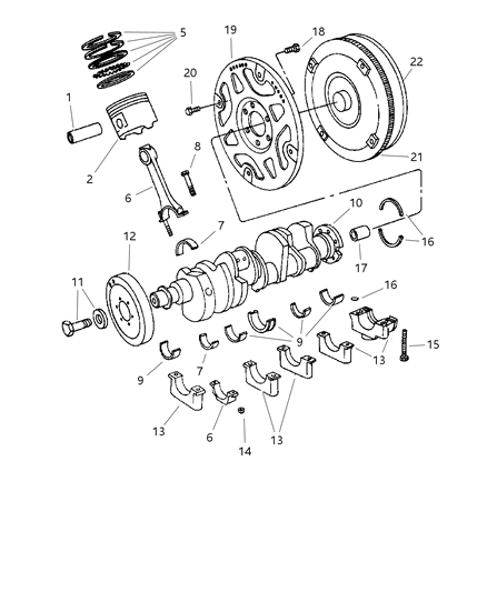 2002 Dodge Dakota Crankshaft , Piston & Torque Converter Diagram 4