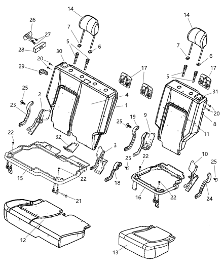 2006 Jeep Liberty Rear Seat Back Cover Diagram for 1BD141D5AA