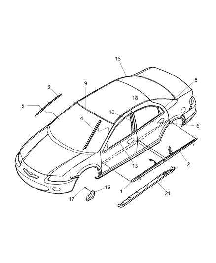 2006 Chrysler Sebring Molding-Rear Door Diagram for WU44BB8AB