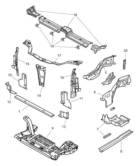 2004 Dodge Neon REINFMNT-Beam Diagram for 5008706AC