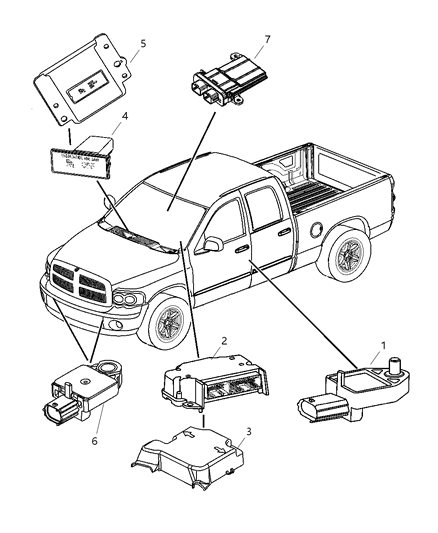 2006 Dodge Ram 1500 Air Bag Modules & Sensors Diagram