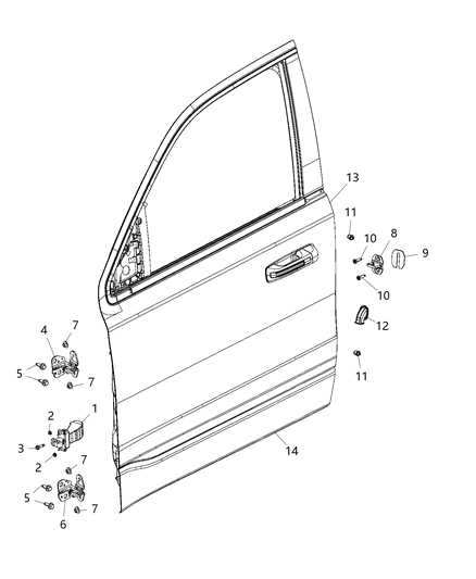 2019 Ram 1500 Front Door, Shell & Hinges Diagram