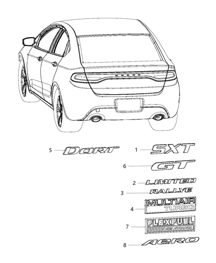 2015 Dodge Dart Nameplates - Emblems, Medallions & Decals Diagram