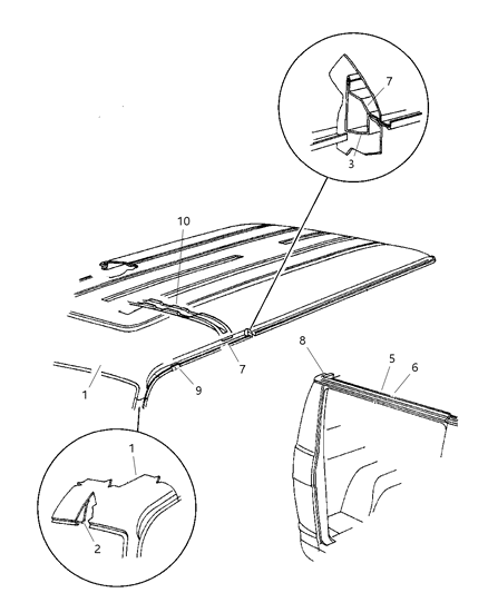 2003 Dodge Ram Van Roof Side Rail Diagram for 55346653AD