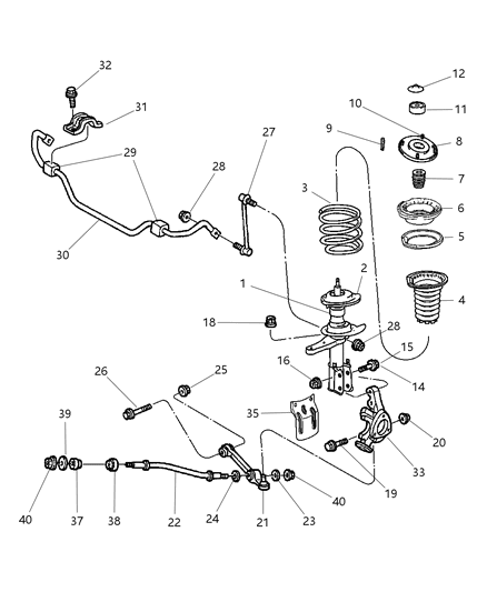 2000 Chrysler 300M Suspension - Front Diagram