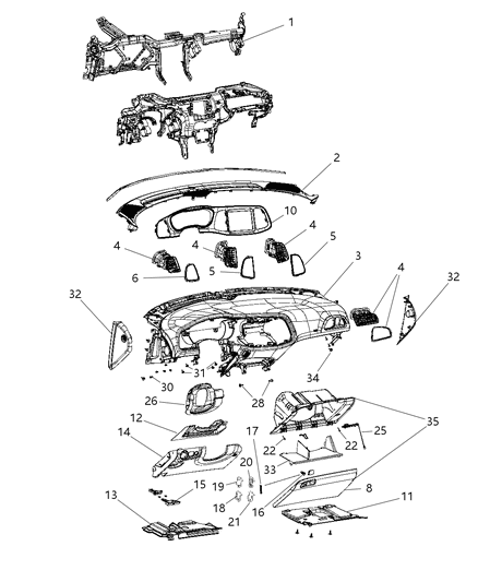 2015 Dodge Challenger Instrument Panel & Structure Diagram