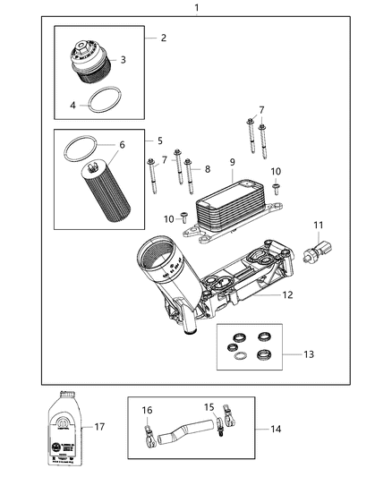 2020 Jeep Wrangler Engine Oil, Engine Oil Filter, Adapter/Cooler And Splashguard Diagram 4