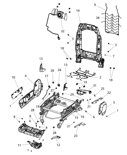 2012 Ram 3500 Adjusters, Recliners & Shields - Passenger Seat Diagram