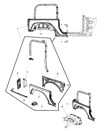 2011 Jeep Wrangler Panel Kit-Body Side Aperture Rear Diagram for 68003229AD