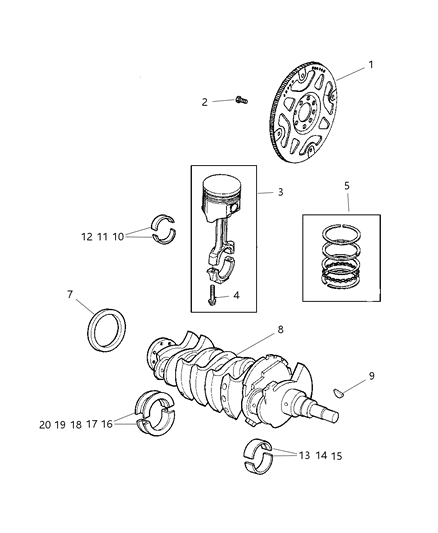 2003 Jeep Wrangler Crankshaft , Pistons , Flywheel & Torque Converter Diagram 1