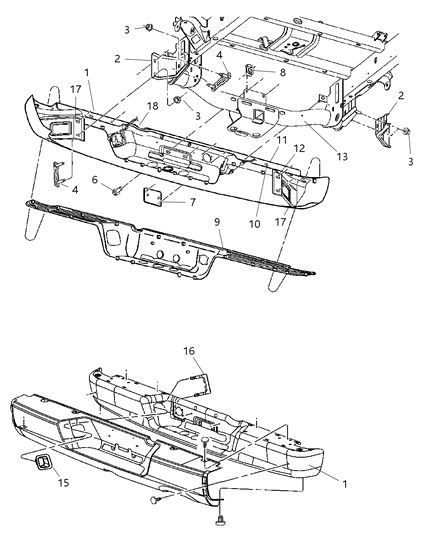 2005 Dodge Ram 2500 Rear Bumper & License Plate Attaching Diagram