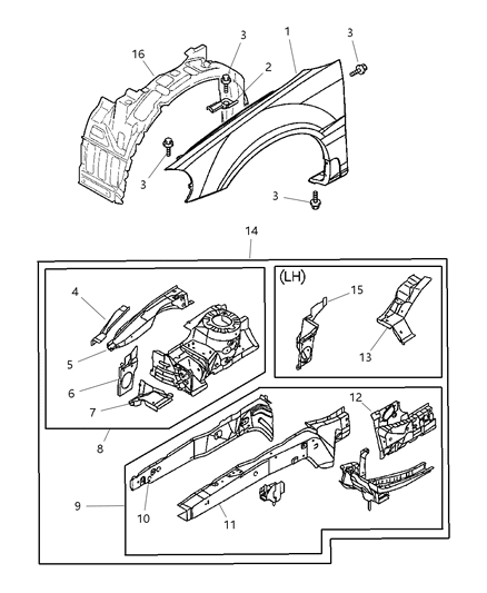 2001 Chrysler Sebring Coupe Front Fender Diagram