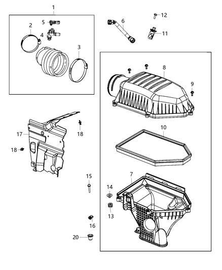 2016 Dodge Challenger Air Cleaner Intake-Air Duct Tube Hose Diagram for 68175274AE