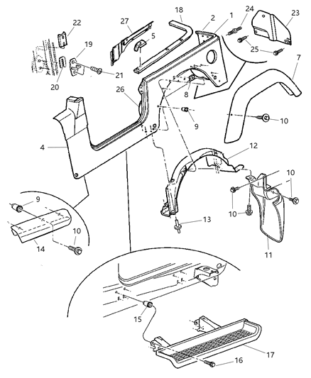 2005 Jeep Wrangler APPLIQUE-Wheel House Diagram for 5KC21BDLAB