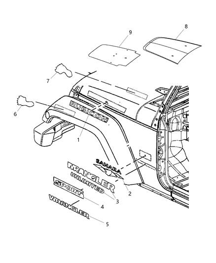 2012 Jeep Wrangler Decals & Tape Stripes Diagram