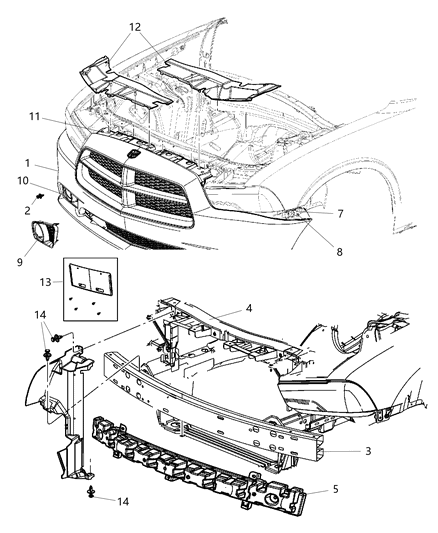 2013 Dodge Charger Front Primered Bumper Cover Diagram for 68092597AA