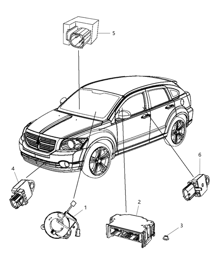 2012 Dodge Caliber Air Bag Modules Impact Sensor & Clock Springs Diagram