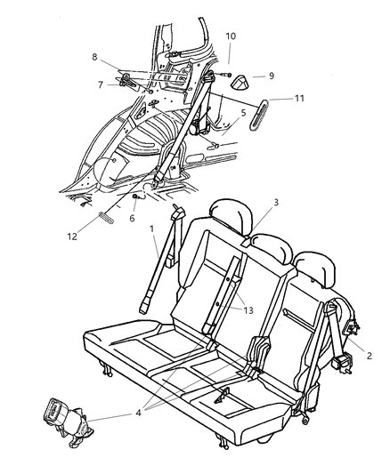 2002 Chrysler PT Cruiser Seat Belt - Rear Diagram