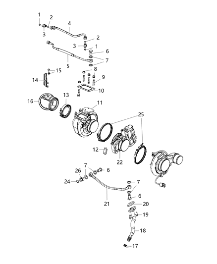 2016 Ram 3500 Turbocharger & Oil Lines / Hoses Diagram